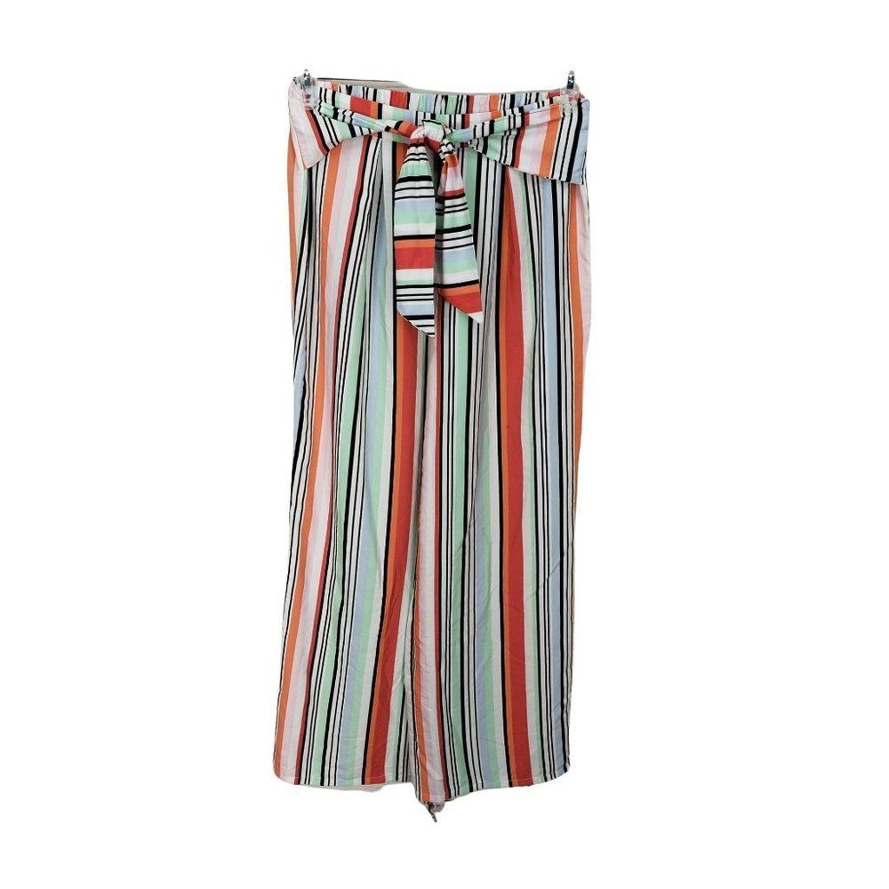 Bar III Striped high rise Wide Leg Pants Friendly Stripe pastel femme Size Mediu